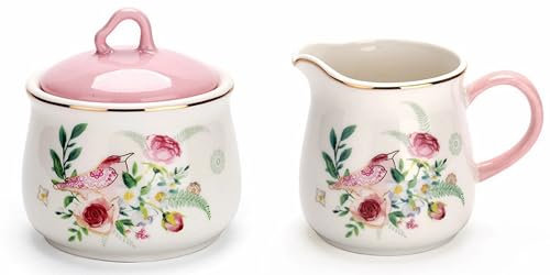 Eplze Set da tè in porcellana, serie Garden Bird and Floral Series, zuccheriera da 200 ml e lattiera da 192,8 g (brocche per crema e latte)