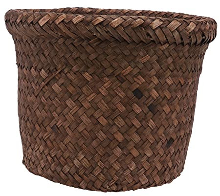 POPETPOP 1stk Geflochtener Aufbewahrungskorb Bäckerkorb Rustikaler Blumentopf Rattan Übertopf Hyazinthen-pflanzgefäß Für Den Innenbereich Make-up-pinselhalter Runden Bambusvase Büro Seetang