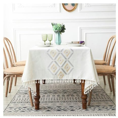 BCughia Tischdecke 90x140 Gelb, Tischdecke Abwaschbar Esszimmer Rechteckig Polyester Rhombus Muster mit Quasten Tischdecke für Küchentisch