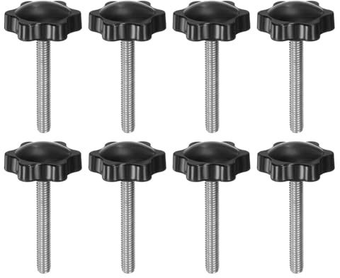 QUARKZMAN 8 Stück Rändelschrauben mit Sterngriff M6 x 45mm x 32mm Sterngriffschraube Kunststoff Knopf Edelstahl 304 Gewindebolzen Klemmschraube Sterngriffmutter Klemmknopf für Maschine