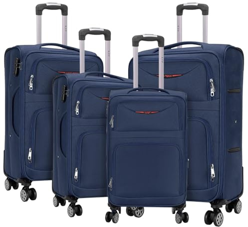 ARTREE Juego de Maletas Blandas 4 Piezas Ampliable Ligero Set Maletas de Viaje de Tela Cabina Trolley Duradero con 4 Ruedas Dobles Giratorias y Cerradura 18 20 24 28 (Azul)