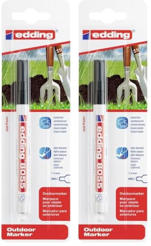 edding 8055 Outdoormarker - schwarz - 1 Lackstift - Rundspitze 1-2 mm - stark deckend, wasserfest - Lackmarker für den Außenbereich - permanentes Beschriften z.B. von Mülltonnen, Kinderspielzeug