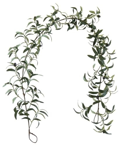 Feeshoppher Guirnalda artificial de hojas de olivo de 170 cm, corona de ramas de olivo artificiales, guirnaldas de vegetación artificial, guirnalda de hiedra con frutas para decoración de boda y hogar