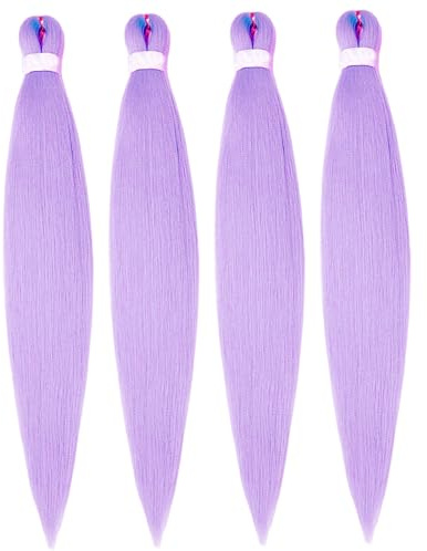 4 pezzi extension per capelli viola per trecce 26 pollici preallungati capelli sintetici intrecciati alla lavanda estensioni viola chiaro per trecce, intrecciatura lavanda, chiaro, P