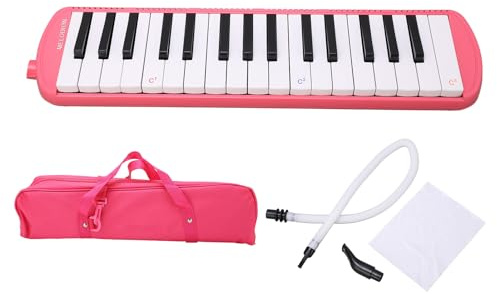 32-Tasten-Melodica, Melodica-Instrument, Tastatur, Musikinstrument mit Tragetasche, kurze und lange Mundstücke für Anfänger (Rosa)