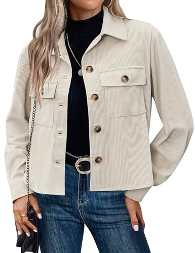 HOTOUCH Women's Jackets Casual Lightweight Jacket Short Bomber Jacket | Button Down, Corduroy, Casual Jacket for Autumn Winter, Cropped Jacket with Pockets