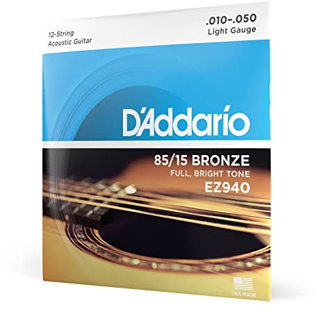 D'Addario Gitarrensaiten Westerngitarre | Gitarrensaiten Akustikgitarre | Saiten 12-saitige Westerngitarre | DER BELIEBTESTEN SAITENMARKE WELTWEIT | EZ940 | 85/15 Bronze | Light (10-50)