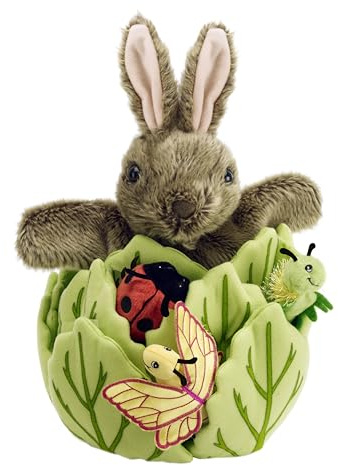 The Puppet Company - Hide Away Puppets - Rabbit in A Lettuce with 3 Mini Beasts Hand Puppet, Assorted Colours, 33 centimeters