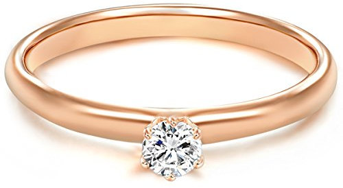 Trilani Damen Verlobungsring 925/- Sterling Silber rosévergoldet mit Zirkonia in Brilliantschliff Solitärring Antragsring Rosegold