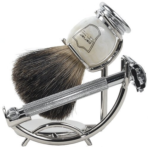 Parker Safety Razor 29L Safety Razor Shave Set - Inklusive Schwarz Dachs Pinsel, Stand & Parker 29L Schmetterling öffnen Rasierapparat