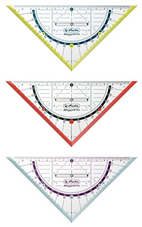 3x Herlitz Geometriedreieck my.pen / 16cm / mit Griff / 3 Farben