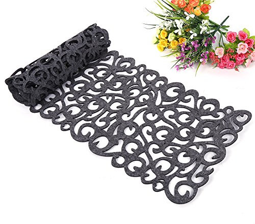 zjchao Filz Tischläufer, Hohl-Blumenentwurf Tischband Tischdecke Tischmatten Tischunterlagen Untersetzer Table Runner als Accessoire für Ihr Esszimmer Dekoration, Abwaschbar, 100 x 30cm (Grau)