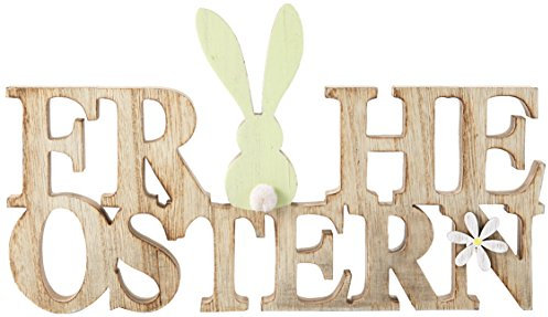 HEITMANN DECO Holz Schriftzug Frohe Ostern mit Hase - Dekorationsartikel - Tischdeko und Raumsschmuck für Osterzeit, 30 X 2,5 X 17 Cm