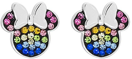Disney Minnie Mouse Boucles d'oreilles à tige en argent sterling avec cristaux arc-en-ciel
