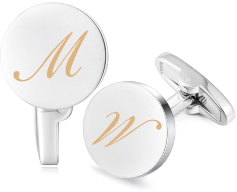HONEY BEAR Manschettenknöpfe Herren Initialen Buchstabe, Gebürstetes Silber | Personalisiert, stahlbeschichtete Kupferbasis, anlaufgeschützt, Geschenk für Trauzeugen/Väter/Ehemänner, Hochzeit/Business