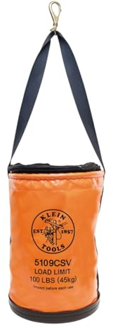 KLEIN TOOLS 5109CSV Tool Bucket, Top Closing Vinyl Lineman Bucket with Swivel Snap and Web Handle, 30 cm, 45 kg Load Rated Tool Holder