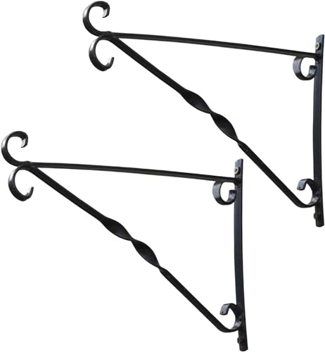 Thompson & Morgan Hanging Basket Wall Brackets in Black Metal with Fixings 25cm x 36cm 1, 2 or 4 Brackets (Wall Bracket x2)