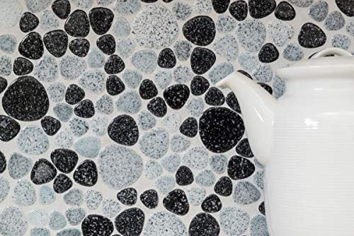 Mosaikfliese Keramikmosaik Kiesel gesprenkelt schwarz grau glänzend für BODEN WAND BAD WC DUSCHE KÜCHE FLIESENSPIEGEL THEKENVERKLEIDUNG BADEWANNENVERKLEIDUNG Mosaikmatte Mosaikplatte