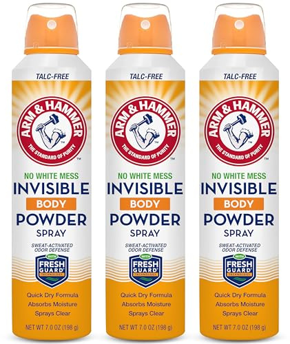 Arm & Hammer Invisible Body Powder Spray, Clear Talc-Free Body Odor & Sweat Control For Men & Women, Spray Body Powder For Women And Men, Arm And Hammer Body Spray Powder, 7 Oz (3 Pack)
