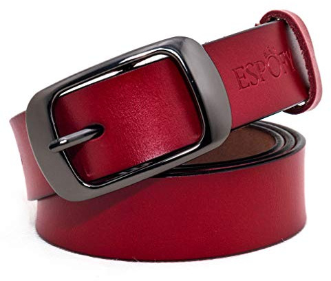 ESPOFY Damen Gürtel Echt Leder Bürtel mit Single Zinken Legierung Schnalle Rot Schwarz Braun