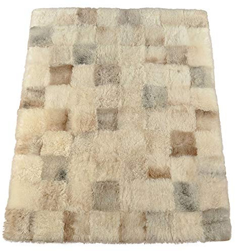 generisch Öko Lammfell Teppich Plaid Patchwork grau beige 200 x 160 cm Schaffell Decke -595