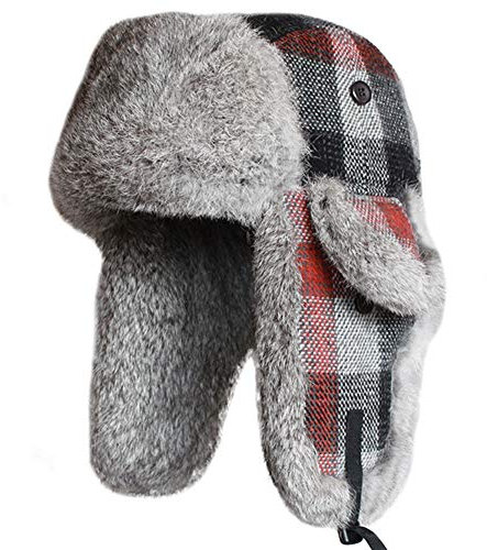 SK Studio Wintermütze mit Ohrenklappen, Warme Baumwolle Trappermütze Hut Unisex Fliegermütze Fellmütze Erwachsenen für Herren Rot/Kaninchenfell L