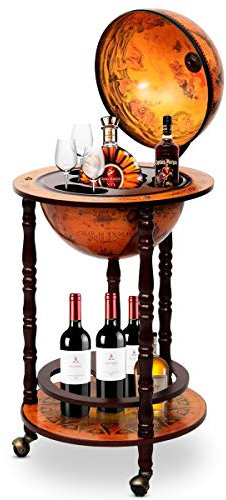 GIANTEX Mappamondo Bar per Vino con Ruote Porta Vino con Mappamondo Portabottiglie a Stile Vintage Scaffale per Vino Supporto per Bottiglia Porta Liquori Retrò 88x45x45cm
