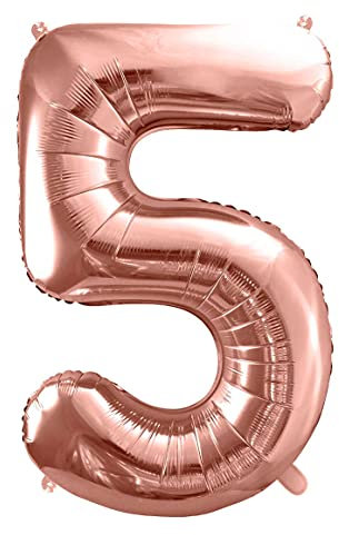 XXL Folienballon 5 Geburtstag Rosegold Ballon 5. Geburtstag Größe 100cm Deko Jubiläum 5 Jahre Kindergeburtstag Luftballon 5 Rosegold
