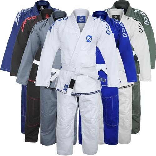 Zafco Sports Brazilian Jiu Jitsu Gi BJJ Gi for Men & Women Grappling gi Uniform Kimonos Light, Preshrunk, with White Belt (White, A2)