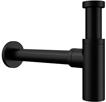 Mai & Mai Siphon Waschbecken aus Messing in Schwarz rundes Design | Ablaufgarnitur für Waschbecken und Waschtisch, Inkl. Geruchsverschluss, Anschlussgewinde, S05