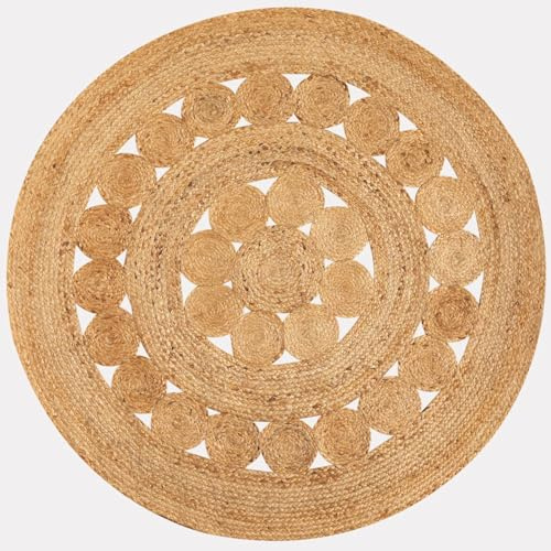 Gifiie Jute Teppich, handgewebt aus 100% Jute – ideal für Wohnzimmer, Schlafzimmer und Flur, perfekt als dekoratives. (Natur-2, 120CM)