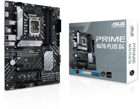 ASUS PRIME H670-PLUS D4 Scheda Madre ATX, Intel H670, LGA1700, DDR4, PCI 4.0, Realtek 2.5Gb Ethernet, Realtek 7.1 Surround, 3xM.2, 4xSATA 6GB/s, USB 3.2 Gen 2, Armoury Crate, Nero