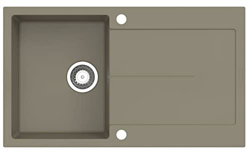 Fregadero de encastre Atlanta D-100 Gris Hormigón (para Anchos de mueble a partir de 450 mm) Fregadero Individual con Escurridor de Composite de cuarzo incl. Sifón con Espaciador de SOTECH