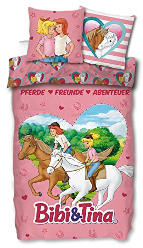 SkyBrands Bibi und Tina Bettwäsche 135x200 80x80 Baumwolle · Kinderbettwäsche für Mädchen · 2 teilig Bettbezug Kissenbezug