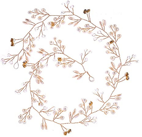 Haarschmuck Hochzeit, Braut Haarschmuck Extra Lange Kristall Perlen Strass Blume Reben Haarranke Haardraht Kopfschmuck Stirnband Brautschmuck für Frauen Mädchen Brautjungfern,Rose Gold