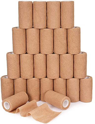 24 Pack Self Adherent Cohesive Bandage Wrap, 4” x 5 Yards Stretch Non Woven Self Adhesive Tape - Skin Colour Athletic Elastic Bandage for First Aid Medical, Sports, Ankle, Wrist Sprains