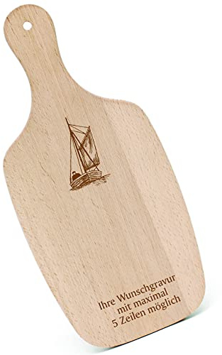Schneidebrett Frühstücksbrettchen Gravur personalisiert - Zeesenboot - mit Griff 330x150 Holzbrett Holz Küche Schneidbrett
