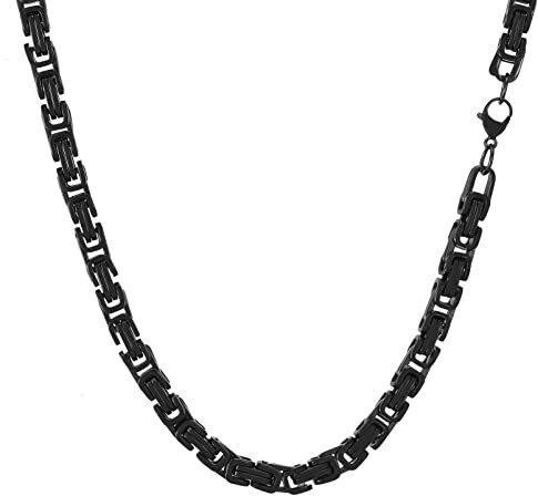 AFSTALR Herren Königskette Schwarz Schmuck für Herren ，Edelstahl Breit Herrenkette Männer 8mm Byzantinische Kette Halskette für Herren Länge 50cm
