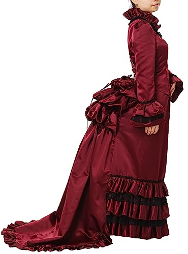 COSDREAMER Vestido Medieval para Mujer, Vestido renacentista, Disfraz Victoriano eduardiano, Vestido gótico (Rojo L)