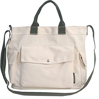 DKIIL NOIYB Bolsa de lona para mujer, bolsa cruzada grande de 14 pulgadas con múltiples bolsillos, bolsa cruzada de lona con asa superior, bolsa de hombro para el trabajo, A03-blanco, Talla única