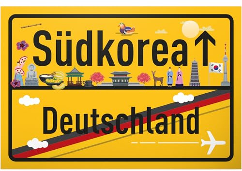 DankeDir! Südkorea Deutschland Ortsschild - Schild 30 x 20 cm - Geschenk Idee Gutschein Reise Urlaub Reisegutschein Männer & Frauen Geldgeschenk Abschiedskarte Geschenkidee Deko Karte