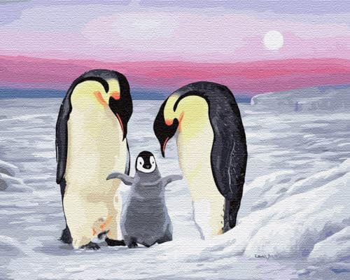 ARTNAPI Malen nach Zahlen Erwachsene mit Rahmen | DIY Handgemalt | Tiere - Pinguinfamilie | Kit für Anfänger und Erwachsene | Set inklusive Acrylfarben & Pinsel | 40x50cm Leinwand | Ideal als Geschenk