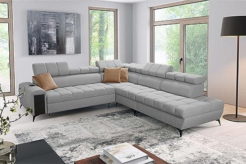 All4All Ecksofa mit Schlaffunktion Gonti IX 280x294 cm - Schlafsofa mit Bettkasten - Sofa in L-Form - Wohnlandschaft XXL Sofa - Eckcouch Groß - Seite Rechts - Hellgrau - Gewebe - Modern 26
