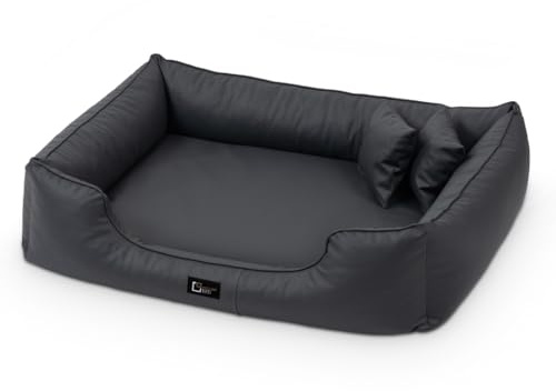 exclusive BED Orthopädisches Hundebett Max Grosse Mittelgroße Kleine Hunde - Hundekissen Hundesofa aus Kunstleder - Memory Foam Langlebig Abriebfest Reißfest (L+|90x70cm, Grau)