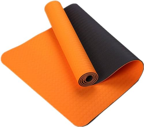 PERPETUAL® Esterilla de Yoga y Pilates de 6mm TPE - Mat Antideslizante - Con Correa y Bolsa de Transporte - Colchoneta Gruesa y Plegable - Hombre/Mujer - Fitness en Casa (Naranja/Negro)