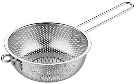 Cesta de freír profunda de malla fina de acero inoxidable, colador de metal, cesta de colador de metal con mango largo, cesta de freír de alambre de cocina, espumadera de alambre para freír alimentos,