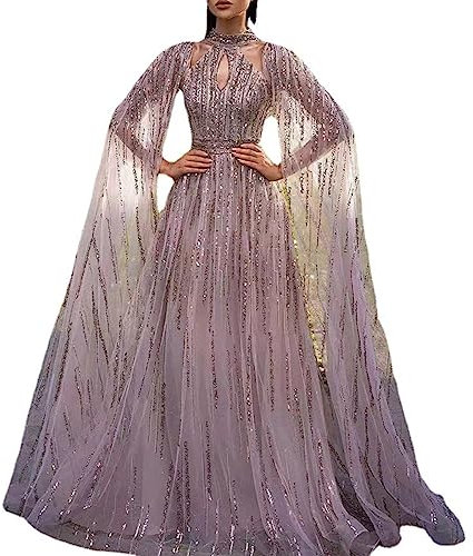 Robe longue en tulle à manches longues pour femme - Robe de bal à franges à paillettes - Robe de soirée - Robe de cocktail, rose, M
