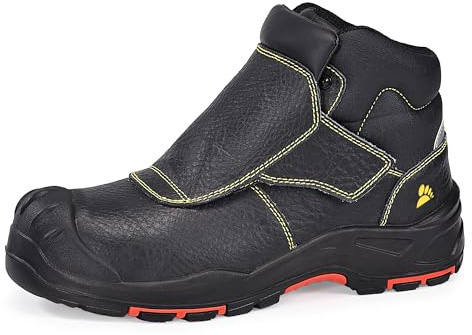 SAFETOE Welding Safety Boots - 8387 S3 Anti-static ESD Cowhide Welder Safety Shoes 300 ℃ Heat Spark Resistant Stitch and Lace Protective Cover Rubber Sole Metal Free Composite Toe Midsole Size UK11