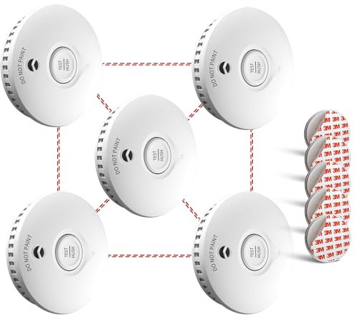 Ruan Wireless Interconnected Smoke Alarm 10 Years Life Photoelectric wireless Smoke Detector Fire Alarm Tested Conforms to EN 14604 Standard 5 Pack
