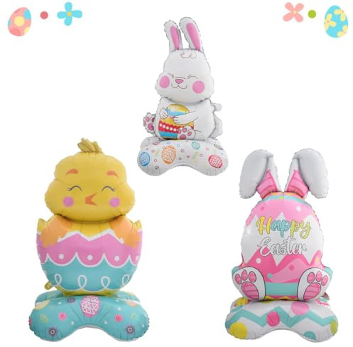 SUNSK 3D Ostern Luftballons Ostern Hase Folienballon Groß Helium Osterei Ballons Ostern Party Dekoration für Kinder 3 Stück